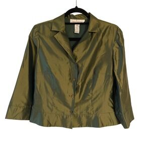 Silk Jones New York Green 3/4 Sleeve Button Down Jacket Shirt‎ Women's Medium 8